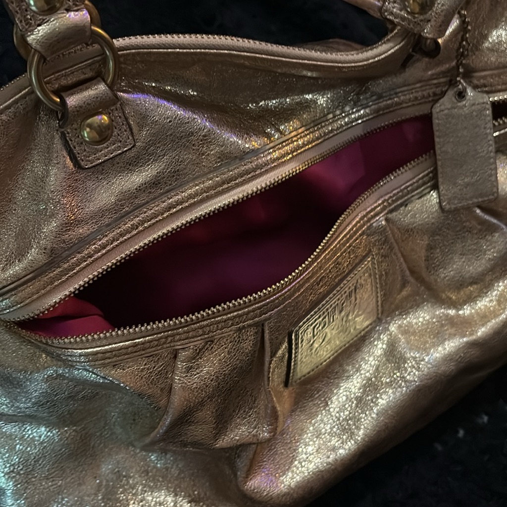 Coach Gold/Raspberry Xlarge Poppy Leather Bag